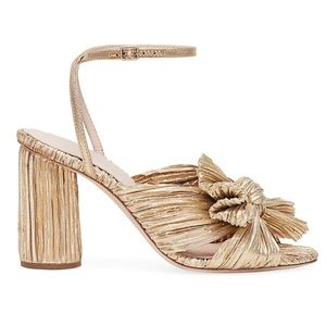 New Loeffler Randall Camellia Gold Taffeta Knot Heels